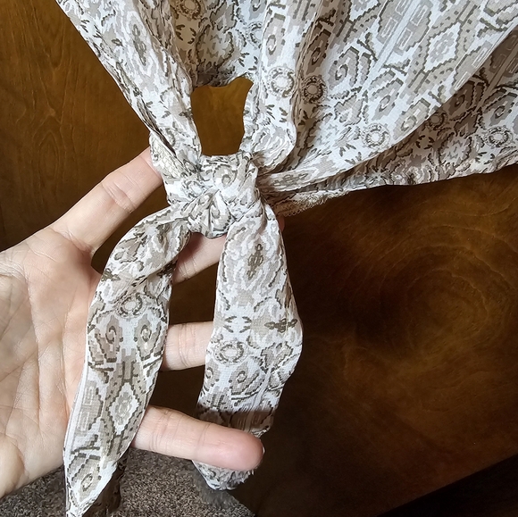 Light Cream/Beige/Taupe/Brown Bouse with front bottom tie Size 1X - Picture 3 of 10